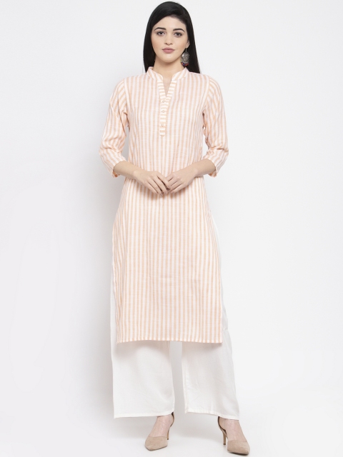

Clora Creation Women Peach-Coloured & White Striped Straight Kurta