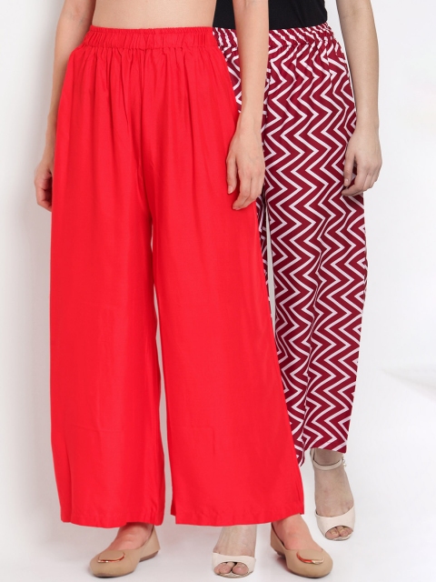 

TAG 7 Women Pack of 2 Printed Wide Leg Palazzos, Red