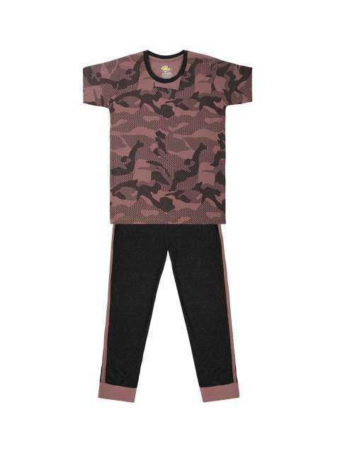 

Punkster Boys Brown Printed Night suit