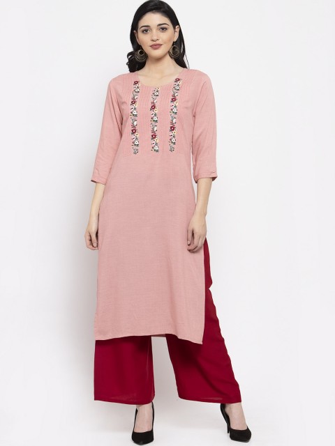 

Clora Creation Women Pink Embroidered Straight Kurta