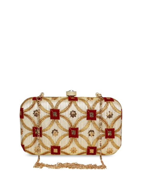 

Anekaant Beige & Red Embroidered Clutch