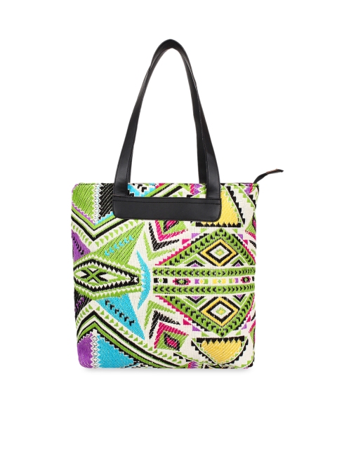 

Anekaant Green & Off-White Self Design Shoulder Bag