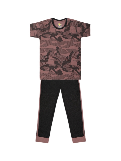 Punkster Boys Brown Printed Night suit