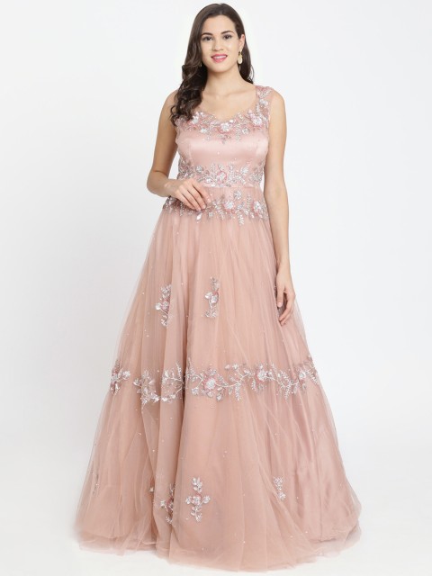 

Koskii Women Nude-Coloured Embellished Maxi Dress