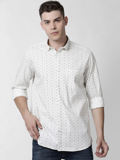 

Cross Court Men White & Grey Slim Fit Printed Casual Shirt