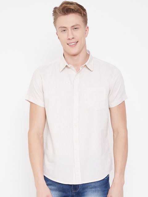 

METTLE Men Off-White Regular Fit Solid Casual Shirt