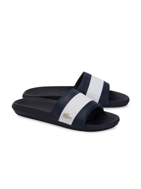 

Lacoste Men Navy Blue & White Colourblocked Sliders