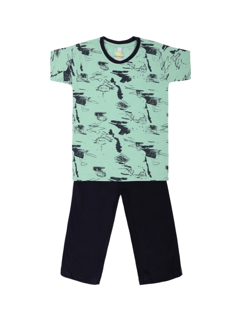 

Punkster Boys Green & Black Printed Night suit