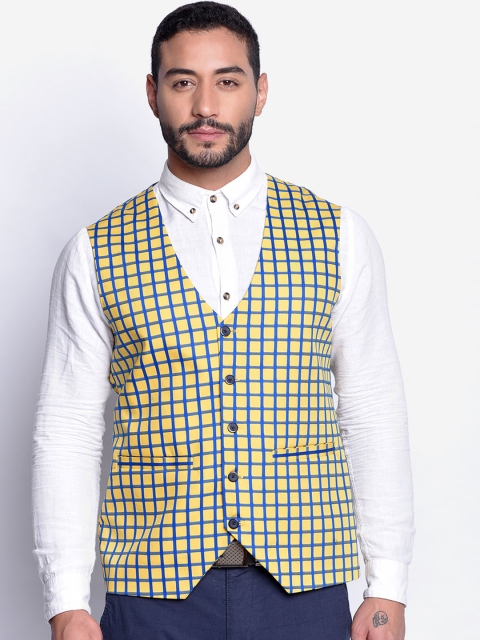 

Blacksmith Men Yellow & Blue Checked Waistcoat