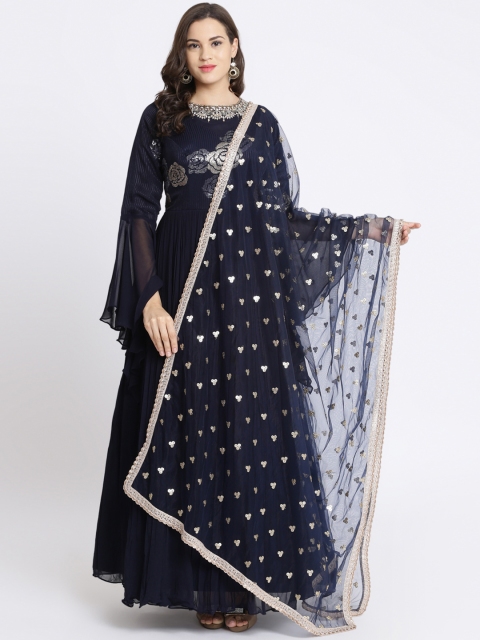 

Koskii Women Navy Blue Embellished Ethnic Maxi Dress with Dupatta