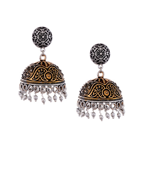 

Silvermerc Designs Copper-Toned Teardrop Shaped Jhumkas