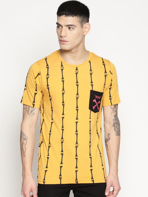 

IMPACKT Men Yellow & Black Printed Round Neck T-shirt