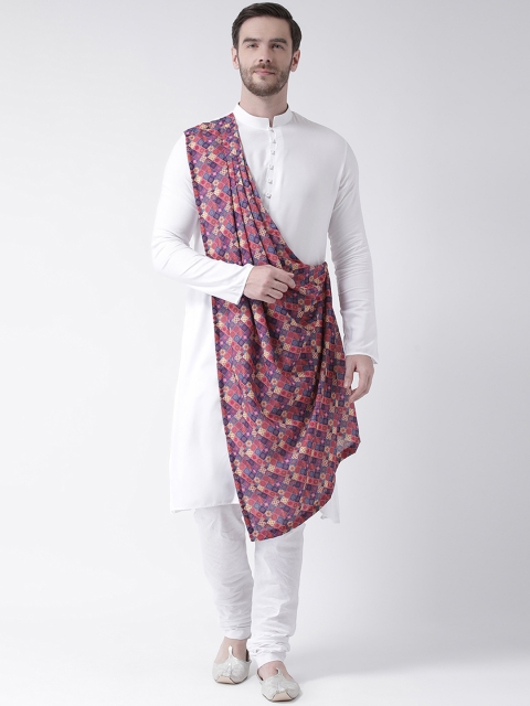 

DEYANN Men White & Pink Solid Straight Kurta With Attached Drape