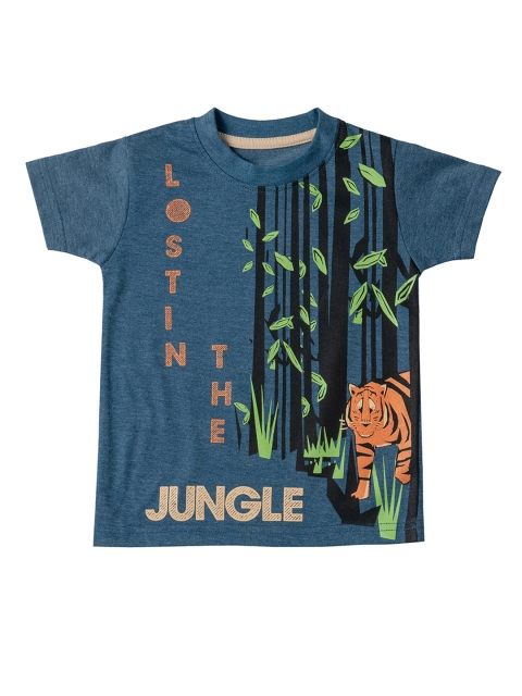 

Kid Studio Boys Blue & Green Printed Round Neck T-shirt