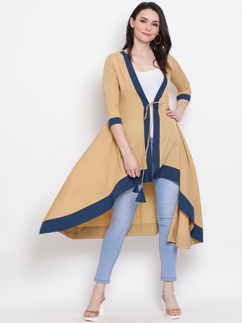 

FABNEST Women Beige Solid Tie-Up Shrug