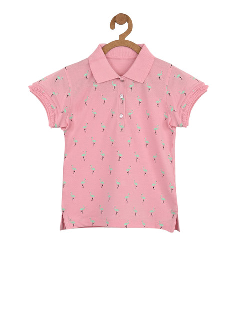 

Stupid Cupid Girls Pink & Turquoise Blue Flamingo Printed Polo Collar T-shirt