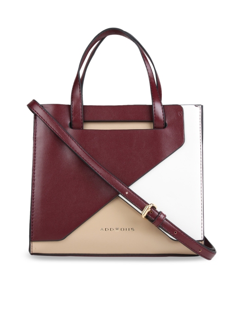 

Addons Maroon & Cream-Coloured Colourblocked Handheld Bag