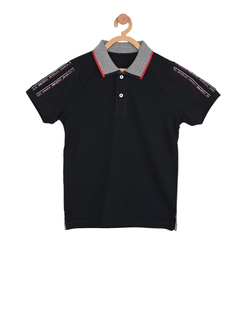 

Stupid Cupid Boys Black Solid Polo Collar T-shirt