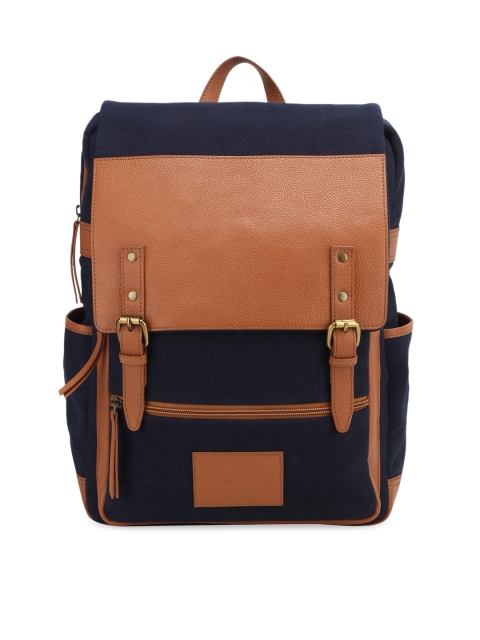 

echt Men Navy Blue & Tan Brown Colourblocked Backpack