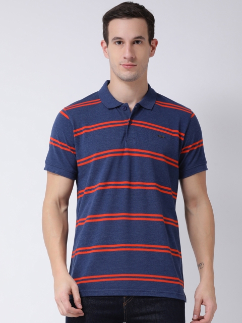 

Club York Men Navy Blue & Orange Striped Polo Collar T-shirt