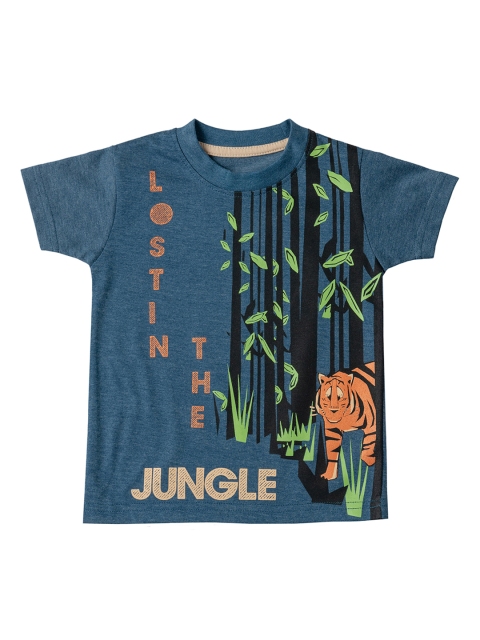 

Kid Studio Boys Blue & Black Printed Round Neck T-shirt