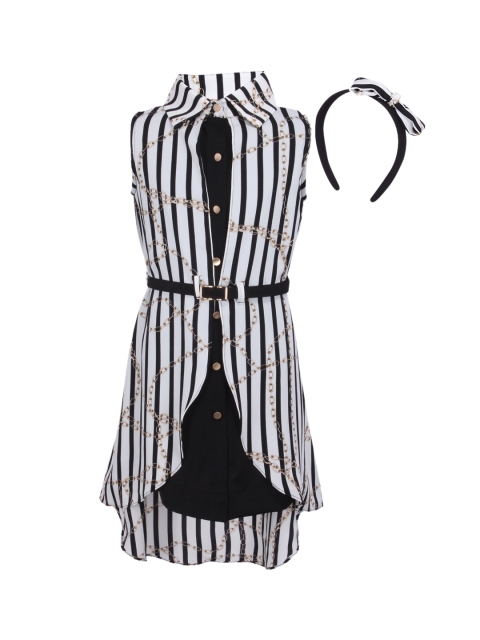 

CUTECUMBER Girls Black & White Striped Shirt Dress with Hairband
