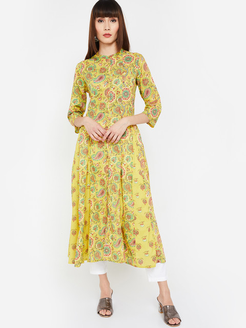 

Melange by Lifestyle Women Yellow Printed A-Line Kurta