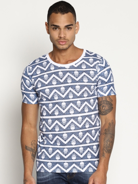 

IMPACKT Men White & Blue Printed Round Neck T-shirt