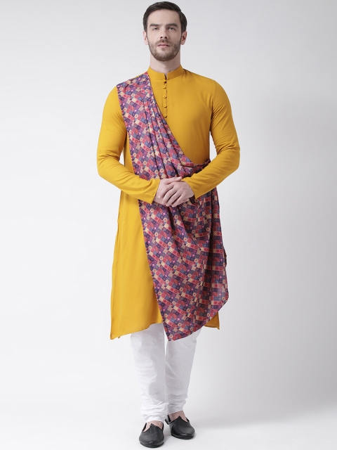 

DEYANN Men Yellow & Pink Printed Straight Kurta