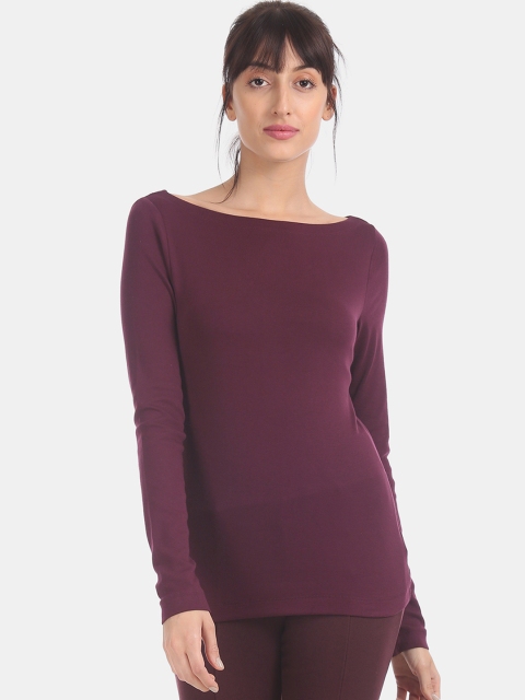 

GAP Women Purple Solid Boat Neck T-shirt