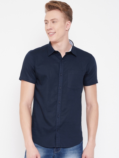 

METTLE Men Navy Blue Regular Fit Solid Casual Shirt