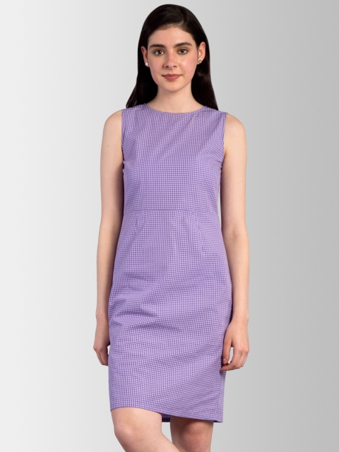 

FableStreet Women Purple & Off-White Checked Sheath Dress
