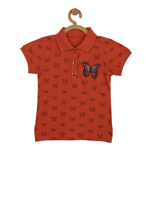 

Stupid Cupid Girls Rust Red Printed Polo Collar T-shirt