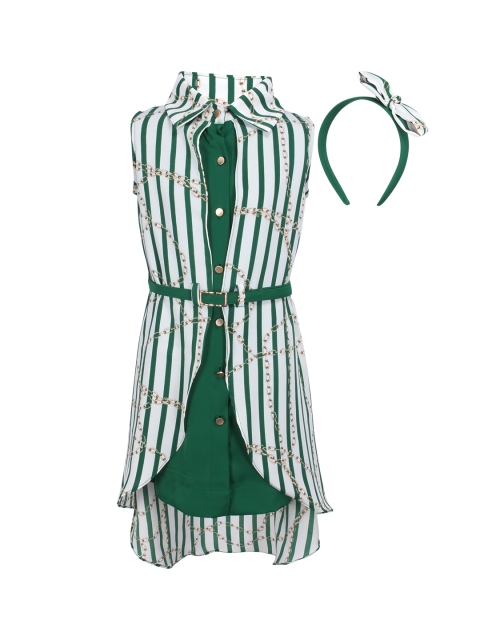 

CUTECUMBER Girls Green Striped Shirt Dress with Hairband
