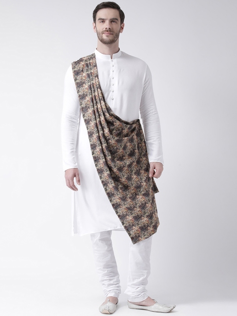 

DEYANN Men White & Brown Solid Straight Kurta with Attached Dupatta
