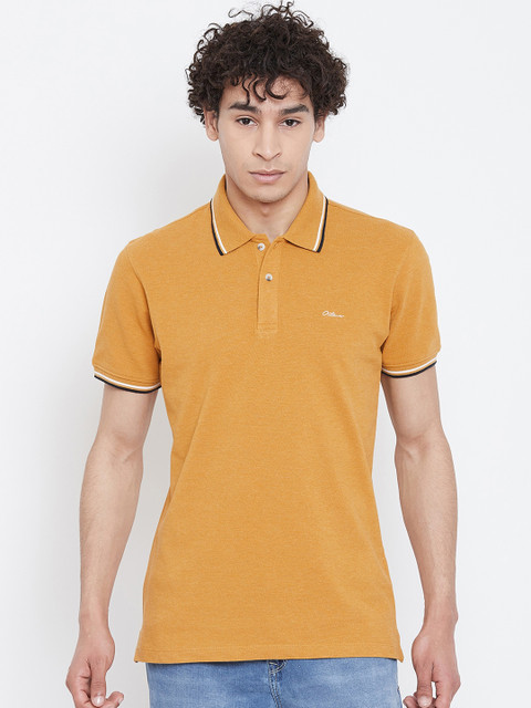 

Octave Men Mustard Yellow Solid Polo Collar T-shirt