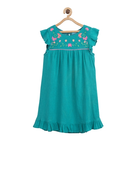 

Miyo Girls Turquoise Blue Floral Embroidered Detail A-Line Dress