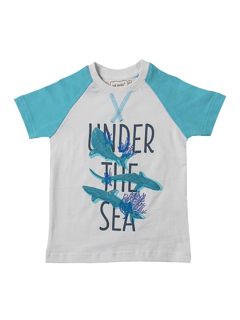 

Kid Studio Boys White & Blue Printed Round Neck T-shirt