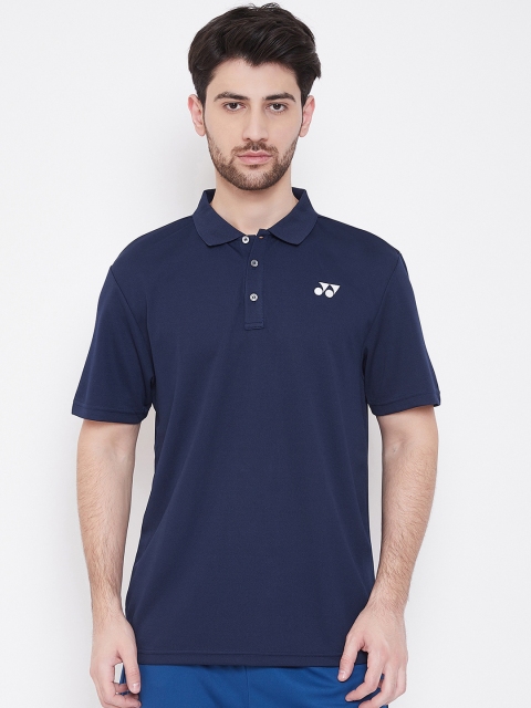 YONEX Men Blue Solid Polo Collar T-shirt
