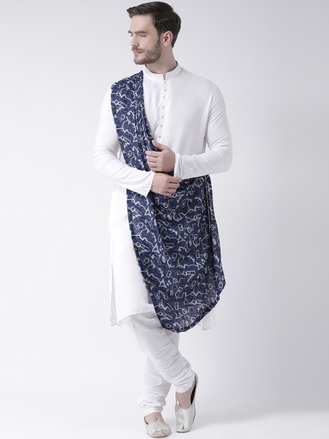 

DEYANN Men White & Navy Blue Printed Kurta with Churidar