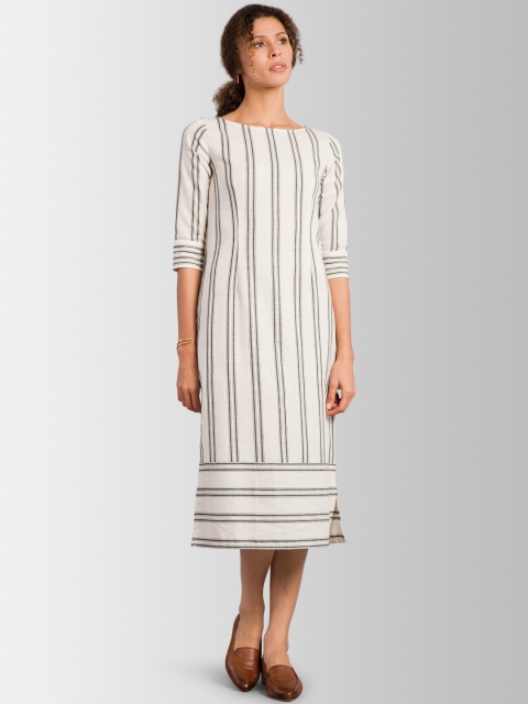 

FableStreet Women Off-White & Black Striped Sheath Dress