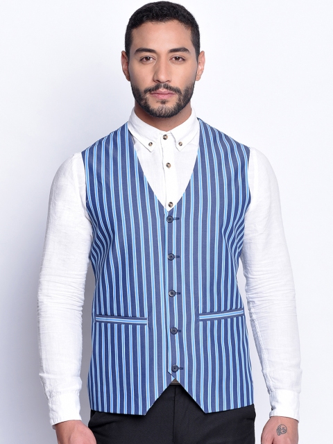 

Blacksmith Men Blue Striped Waistcoat