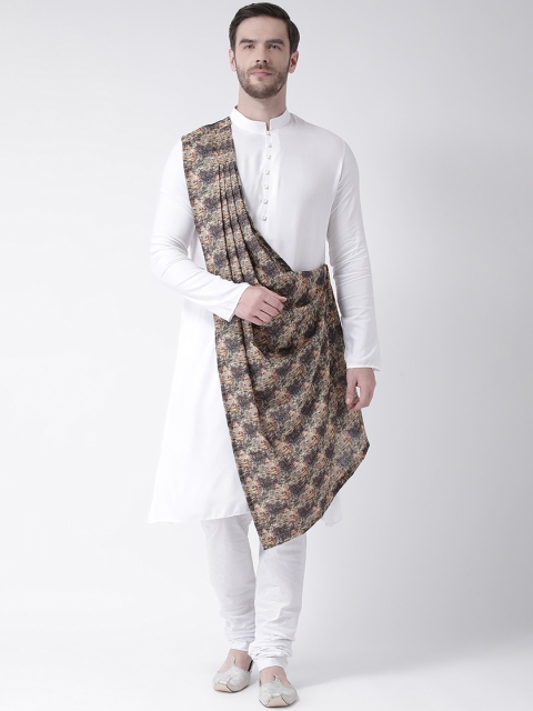 

DEYANN Men White & Brown Printed Straight Drape Kurta