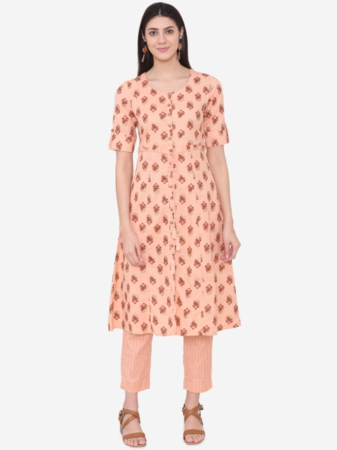 

Laabha Women Peach-Coloured & Brown Printed Kurta with Palazzos