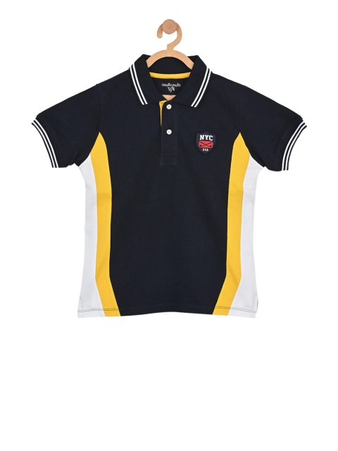 

Stupid Cupid Boys Navy Blue & Yellow Colourblocked Polo Collar T-shirt