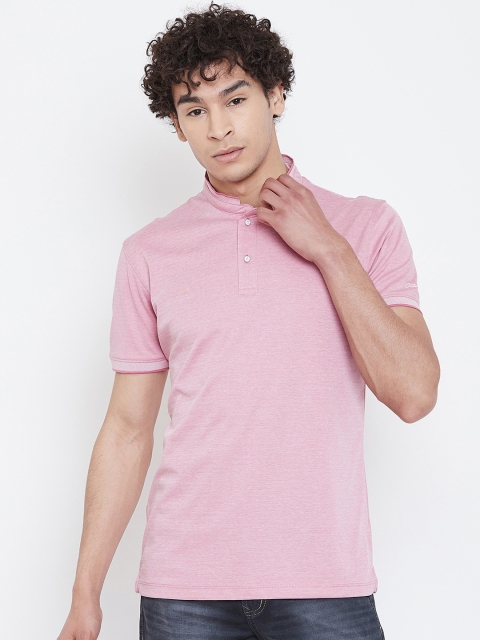 

Octave Men Pink Solid Mandarin Collar T-shirt