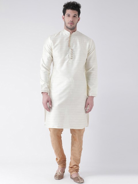 

SG LEMAN Men Off-White & Brown Self Design Kurta with Churidar