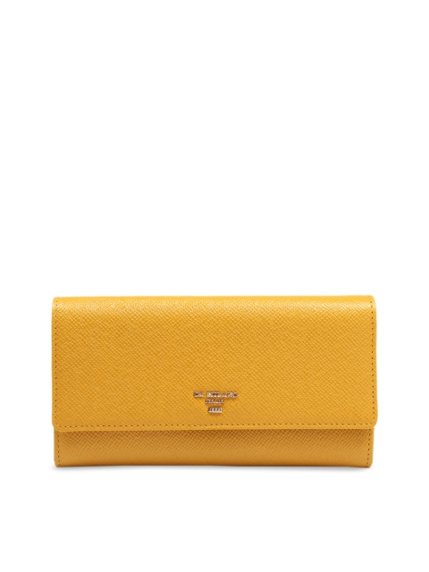 

Da Milano Women Yellow Textured Three Fold Leather Wallet