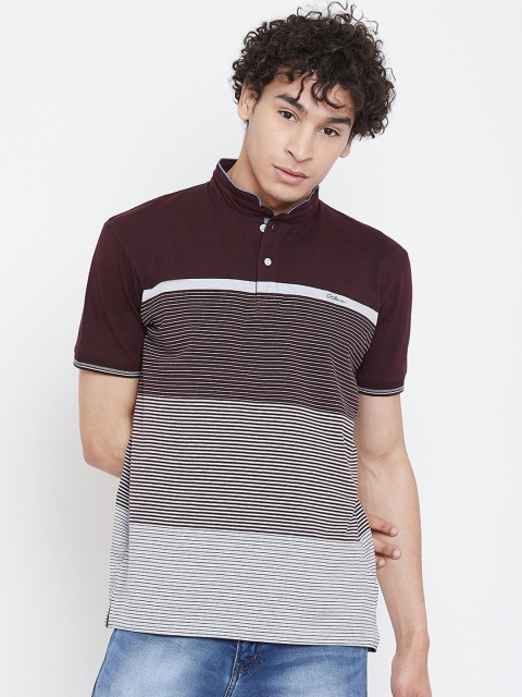 

Octave Men Maroon Striped Mandarin Collar T-shirt