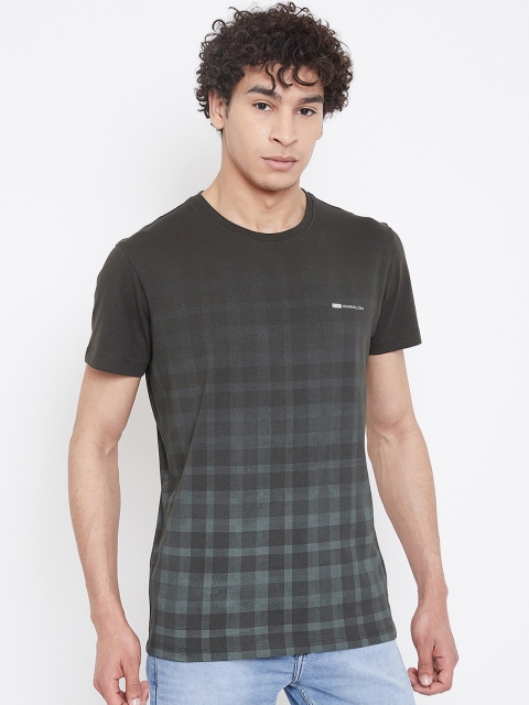 

Octave Men Olive Green Checked Round Neck T-shirt